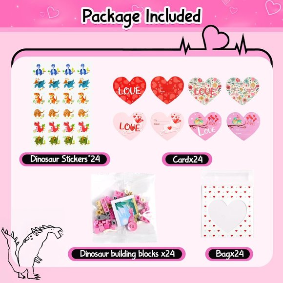 HOLYFUN 24 Pack Valentines Day Gifts for Kids Dinosaurs with Card - Picture 6 of 7